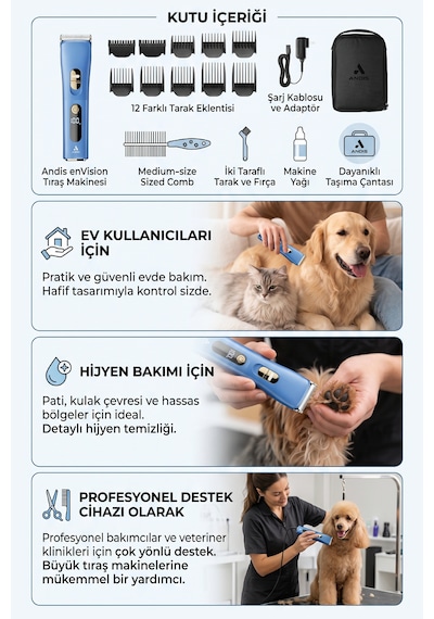 Andis Envision Şarjlı Kedi Köpek Tıraş Makinesi - Pati Altı Ve Hijyen Tıraşı İçin Uygun