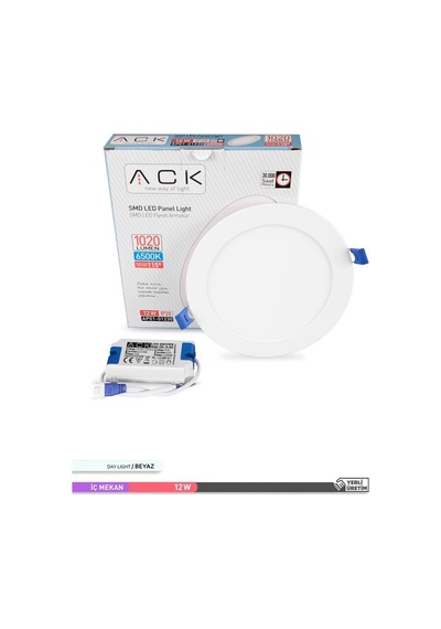 Ack Sıva Altı Yuvarlak Led Panel Armatür Beyaz Gövde 6500k Beyaz Işık 12w