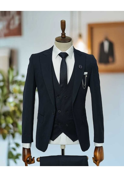 Beystil Sivri Yaka Lacivert Takım Elbise Nikol04 - Slim Fit Lacivert
