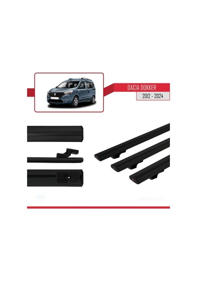 Dacia Dokker 2012 Ve Sonrası İle Uyumlu Basic Model Ara Atkı Tavan Barı Siyah 3 Adet