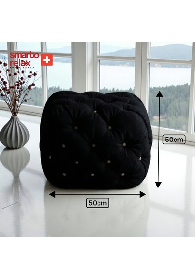 Smarto Relax Swiss Style Puf Zinal Ayaksız Kapitoneli Kare 45x45 Cm Baby Face Dekoratif Kapitoneli Dekoratif Puf Siyah