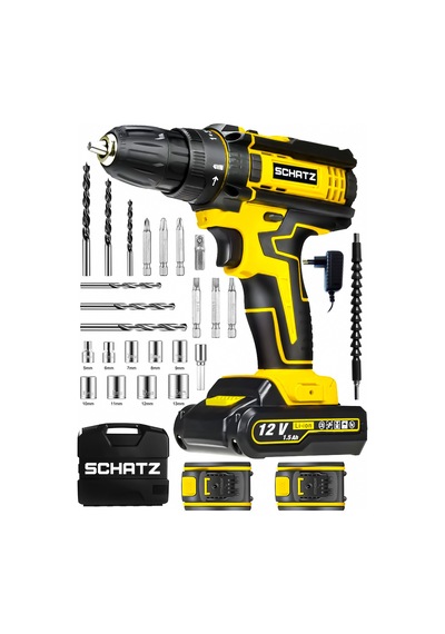 Schatz S320i488 12V Darbeli Li-ion Çift Akülü Bakır Sargılı Şarjlı Vidalama Matkap 24 Parça Setli