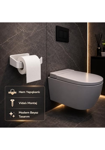 Beyaz Lamalı Tuvalet Kağıtlığı, Wc Kağıt Askılığı, Hem Yapışkanlı Hem Vidalı Montajlı, Açık Uç Tasarımlı Banyo Tuvalet Kağıdı Tutucu 000 Açık Krem