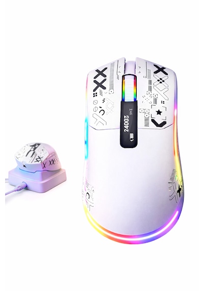 24000 Dpı Rgb Gaming Mouse Kablosuz + Bluetooth + Kablolu Lcd Ekranlı Şarj Standlı Profesyonel Oyuncu Mouse X-ks2n