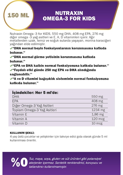 Nutraxin Omega 3 Şurup Karışık Meyve Aromalı 150 Ml 2 Adet