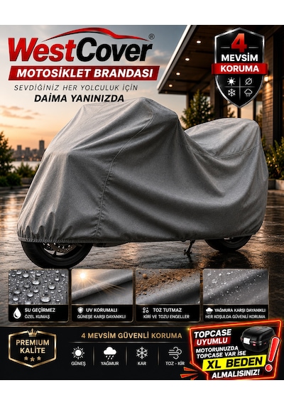 Falcon Ricco E-bike Uyumlu Gri Premium Üst Kalite Kalın Keçe Malzemeli Motosiklet Brandası-dolu Yağmur Güneş Korumalı Motor Çadırı