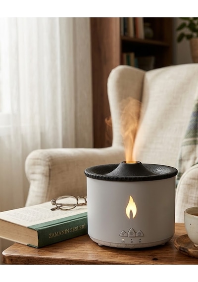 Led Alev Efektli Aroma Difüzörü Ultrasonik Hava Nemlendirici Gece Muratech - 78 Lambası Fonksiyonlu