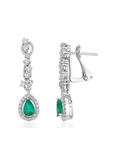 0.65 Karat Pırlantalı Damla Zümrüt Küpe Pe1793 Beyaz