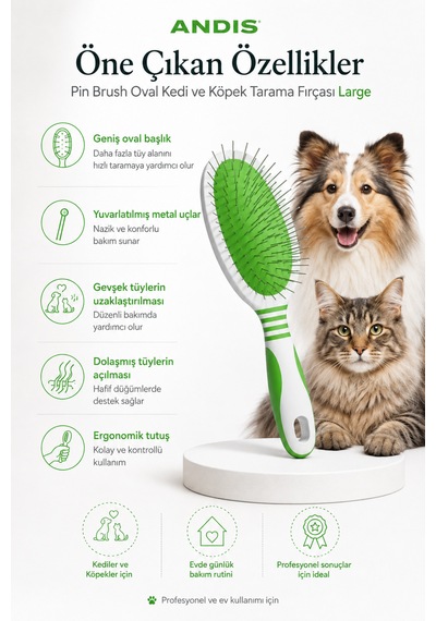 Andis Pin Brush Oval Kedi Ve Köpekler İçin Hassas Tarama Fırçası Medium