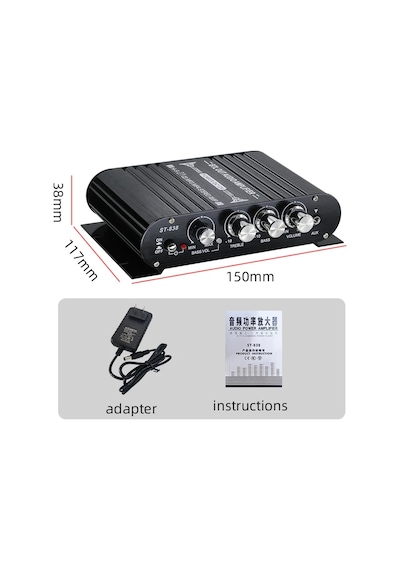 St-838 Hifi 2.1 Kanal Güç Amplifikatörü Bluetooth Uyumlu 5.0, 20wx2 Subwoofer Audio Amplifier Add Power Adapter