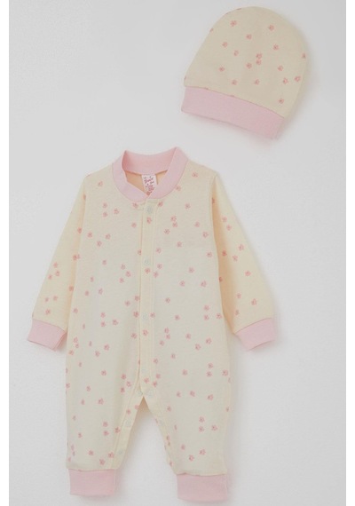 Breeze Kız Bebek Tulum Çiçek Desenli 0-6 Ay, Krem Krem