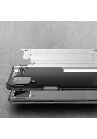 Ekılıf - Samsung Galaxy A12 Uyumlu Kılıf Çift Katman Zırh Tank Crash Military Kapak - Mavi