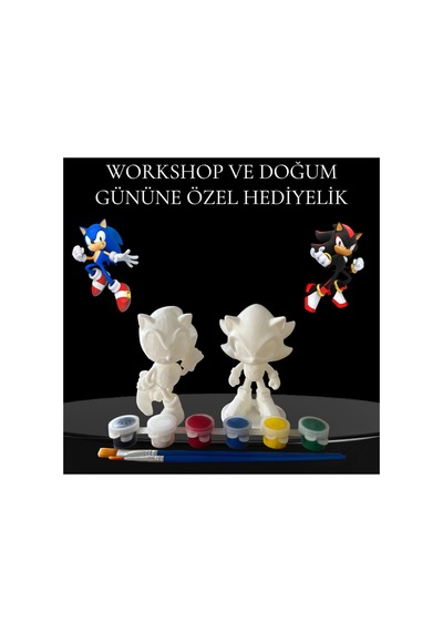 3d Shadow Ve Sonic Figür Boyama Seti - Kendin Boya Hobi Ve Etkinlik Seti - Akrilik Boya + 4 Fırça