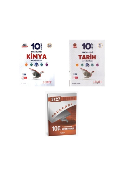 2027 Limit 10. Sınıf Etkinlikli Kimya Maarif + Tarih Soru + Anla Kazan Paragraf Deneme 3'lü Set