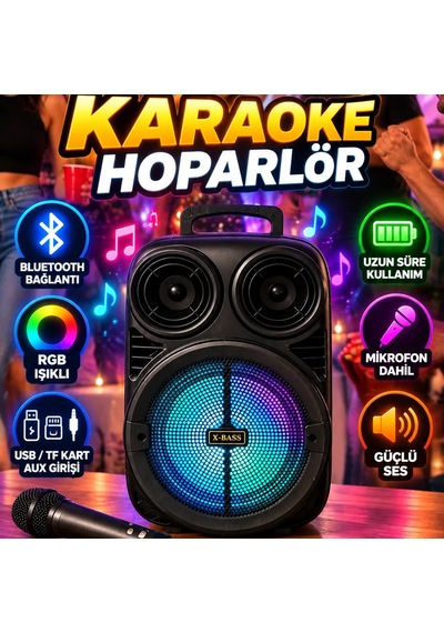 6.5 İnç Kablosuz Karaoke Hoparlör Mikrofonlu Rgb Işıklı Bluetooth Taşınabilir Speaker