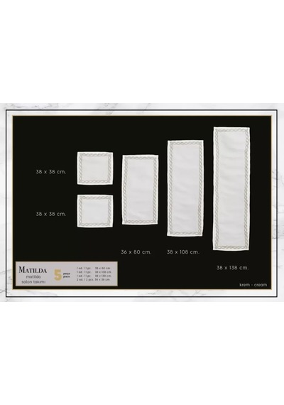 Çeyizlik Matilda Model Krem-gold 5 Parça Keten Masa Örtüsü Runner Seti Şık Salon Takımı