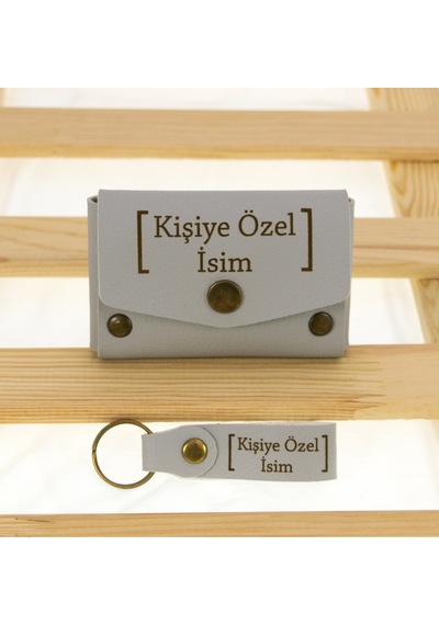 Miaju Gri Renk, Adınıza Özel Yüksek Kaliteli Bozuk Para Cüzdanı Ve Anahtarlık Seti, Harika Hediye Gri