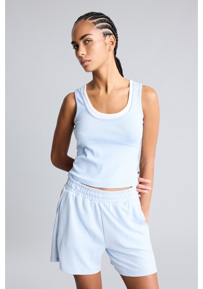 Defacto Çift Katman Görünümlü Slim Fit Ribana Crop Basic Atlet I7464ax26hsbe177 Mavi-be177