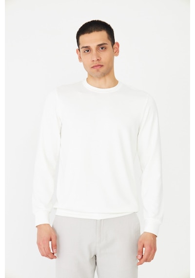 White Stone Beyaz Basic Bisiklet Yaka Erkek Sweatshirt Beyaz