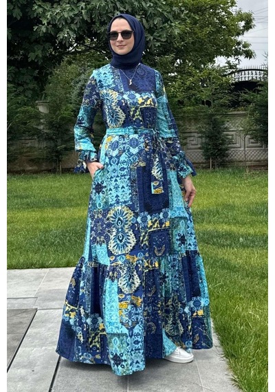 Rabia Şamlı Nehir Elbise Saks Normal