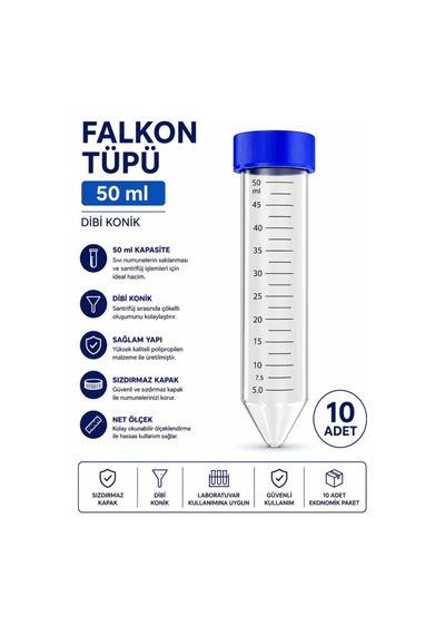 Falkon Tüpü 50 Ml - Dibi Konik - 10 Adet