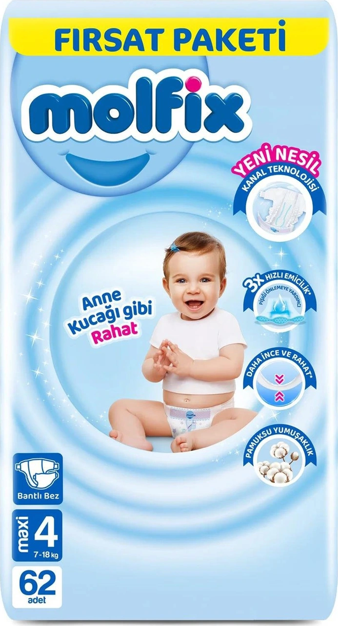 Molfix Bebek Bezi Beden:4 7-14kg Maxi 310 Adet Mega 4 Numara