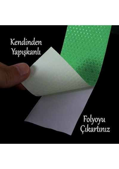5 Metre Yapışkanlı Gece Parlayan Reflektörlü 5 Cm Reflektif İkaz Bandı Koyu Yeşil Renk Şerit Bant
