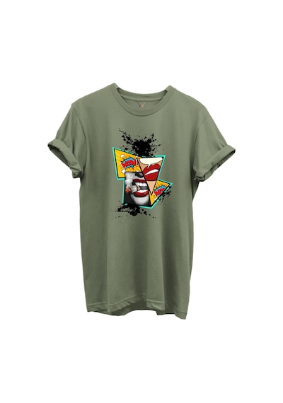 Pop Art Dudak Ve Çizgi Roman Baskılı Wow Temalı %100 Pamuk Regular Fit Unisex T-shirt Haki Pop Art Dudak Ve Çizgi Roman Baskılı Wow Temalı %100 Pamuk Regular Fit Unisex T-shirt Haki