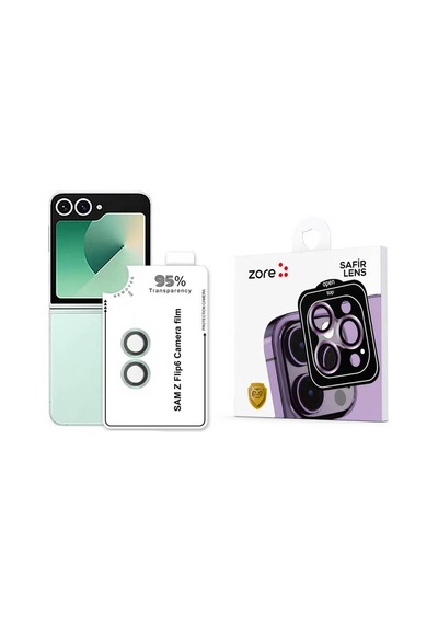 Samsung Uyumlu Galaxy Z Flip 6 Zore Cl-11 Safir Parmak İzi Bırakmayan Anti-reflective Kamera Lens Koruyucu Yeşil