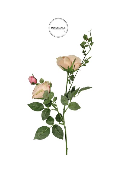 Yapay 3'lü Açmış Bahçe Gülü Dalı Pembe 66 Cm Pembe