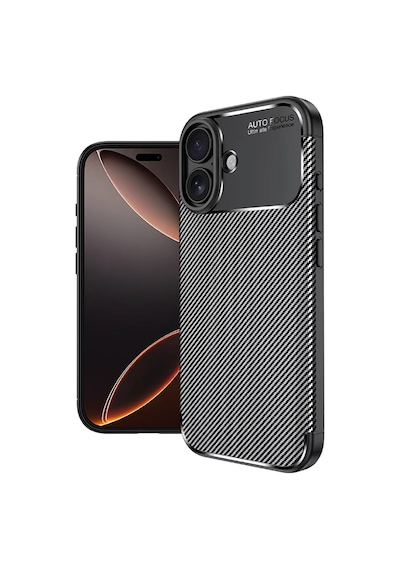 Apple Uyumlu iPhone 17 Kılıf Karbon Silikon Case Kapak Siyah