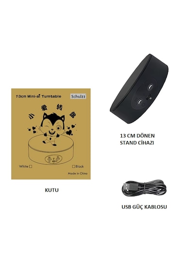 Schulzz 13 Cm Panorami V2 Mini Ai Stant 360 Dönen Çekim Ve  Ürün Sunum Standı 4 Kg Kapasiteli Siyah 13,5x3,8x3cm
