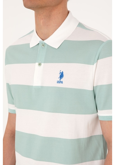 U.S. Polo Assn. Erkek Regular Fit Su Yeşili Polo Yaka Çizgili Tişört 50306827-VR048
