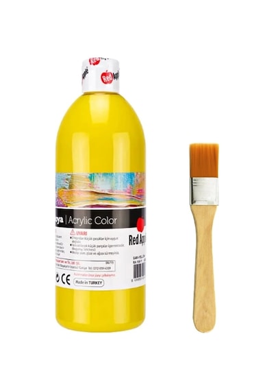 Sarı Akrilik Boya 500 Gram Zemin Fırça Ahşap Boyama Seti Akrilik Set Sarı