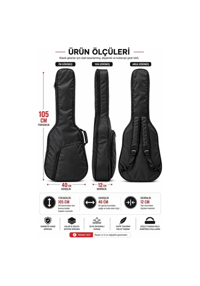 Kgc-40bk Siyah Klasik Gitar Softcase Kalın Pedli Suya Dayanıklı Gitar Kılıfı - 9010251816689