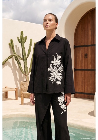 Missemramiss Linen Nakışlı Takım 5211 Siyah