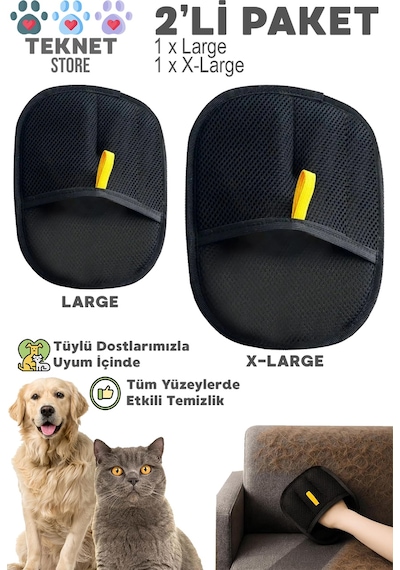 Teknetstore Kedi Köpek Tüy Toplayıcı Yıkanabilir Statik Eldiven Koltuk Halı Elbise Tüy Temizleme Aparatı 2'li