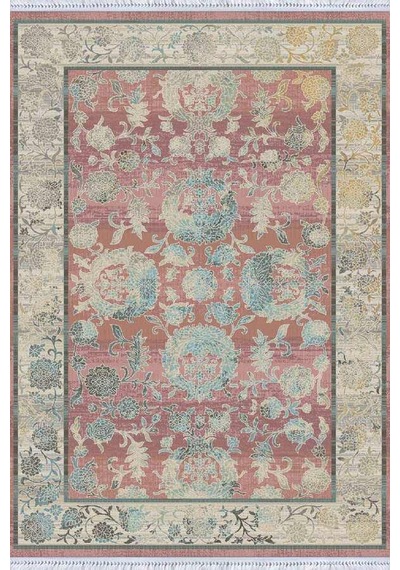 Pembe Çerçeveli Dokuma Pamuk Taban Kaymaz Kilim Klm094n11