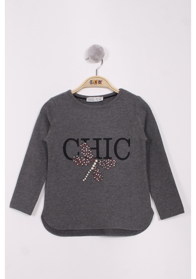 Toontoy Kids Toontoy Kız Çocuk Yusufçuk Baskılı İnci Detaylı T-shirt Antrasit