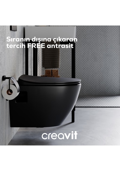 Creavit Free Antrasit Asma Klozet Ve Duroplast Yavaş Kapanan Klozet Kapağı