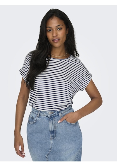 Only Onlmoster Strıpe S/s O-neck Top Jrs Noos Kadın Beyaz Bluz - 15206243 Beyaz
