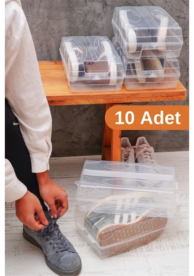 Esti 10 Adet - Ayakkabı Kutusu Şeffaf Ayakkabı Saklama Kutusu Kadın Ve Erkek