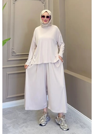 Balenbi Kadın Modal Kumaş Oversize Bol Paça Pantolon Rahat Kalıp İkili Tesettür Takım 1222 - Premium Seri Taş Balenbi Kadın Modal Kumaş Oversize Bol Paça Pantolon Rahat Kalıp İkili Tesettür Takım 1222 - Premium Seri Taş