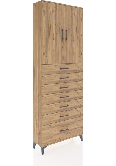 Arges Dolap 3 Raflı 7 Çekmeceli 2 Kapaklı 88x30x243 Çam-çam Atlas Çam