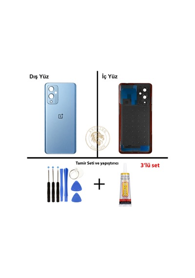 One Plus Vida Seti + Yapıs Tırıcı One Plus 9 Mavi Yapıs Tırıcı B-7000 Yapıştırıcı Vida Seti Arka Kapak Arka Cam Batarya Kapağı Lazer Kesim Kapak Pil Kapağı Back Cover Çok Renkli
