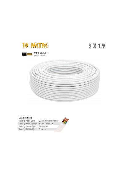 Sgs Elektrik Tesisat Kablosu - 3x1.5 Cca Ttr 24x0.18 - Beyaz - 10 Mt.