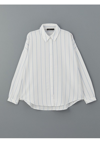 Lcwaıkıkı Classic Mavi Çizgili Oversize Kadın Gömlek
