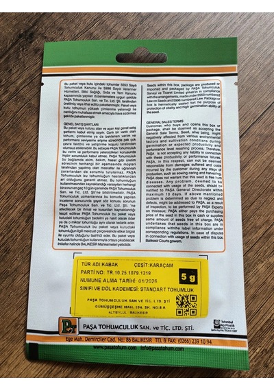 Paşa Tohumculuk Kabak Tohumu Karaçam 5 Gr