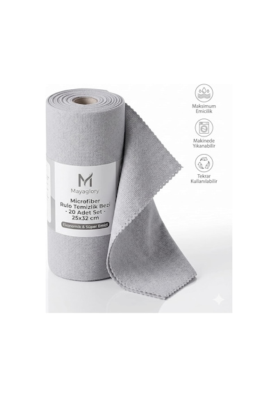 20 Li Rulo Mikrofiber Temizlik Bezi - 25x32 Cm Süper Emici Yıkanabilir Kurulama Bezi - Mutfak, Cam Ve Araç İçin Çok Amaçlı Sihirli Bez Belirtilmemiş