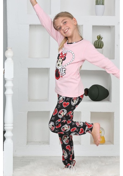 Miniğimin Cicileri Mnn Ms Kalpli Kız Çocuk Pijama Takımı - Krem Krem